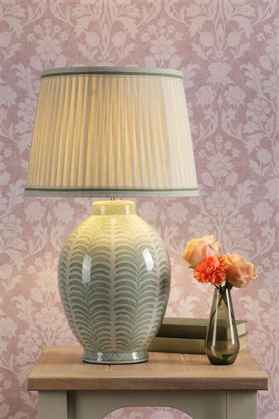 (image for) Laura Ashley Stannard Table Lamp Green Ceramic and Polished Chrome With Shade